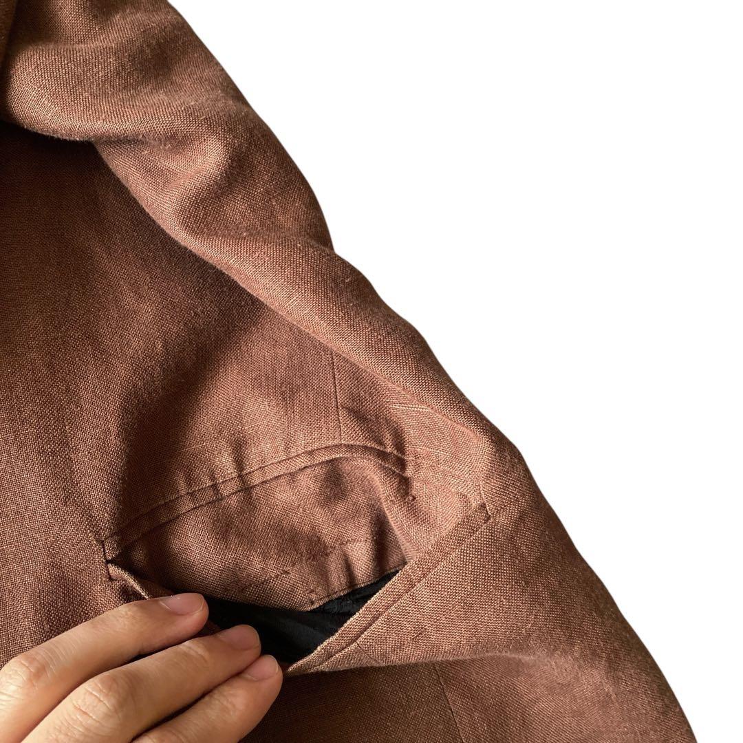 80s90s カナダ製 オーバーサイズ ヘビーリネンノーカラージャケット