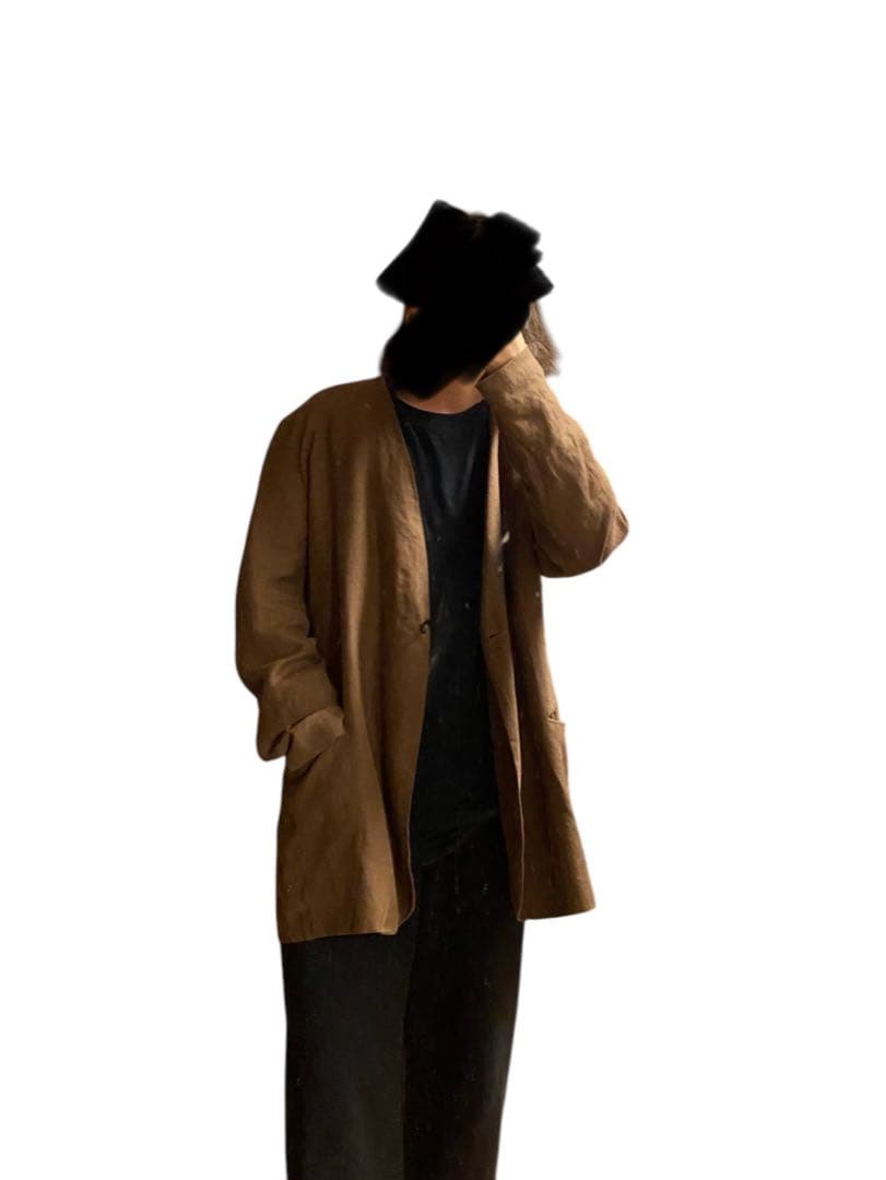 80s90s カナダ製 オーバーサイズ ヘビーリネンノーカラージャケット