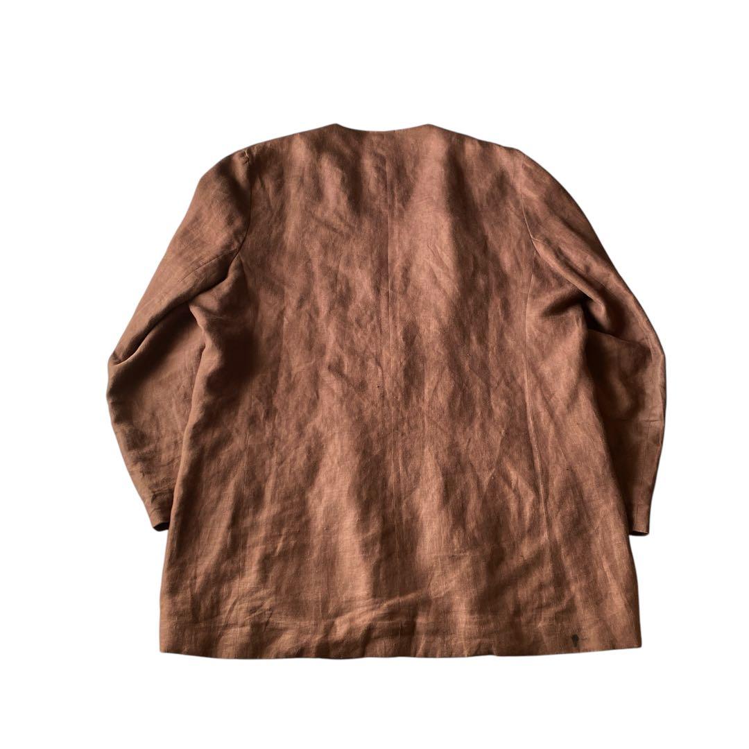 80s90s カナダ製 オーバーサイズ ヘビーリネンノーカラージャケット