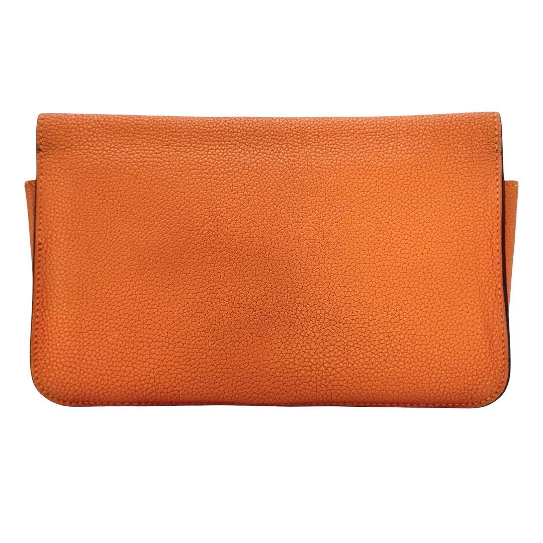 HERMES エルメス ドゴンGM オレンジ レザー長財布 小銭入れ レディース