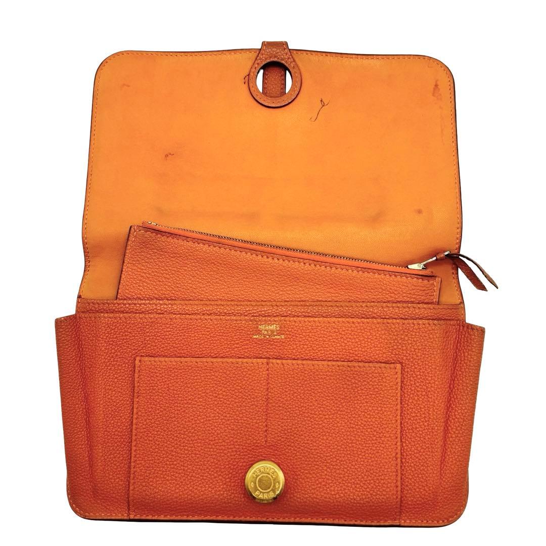 HERMES エルメス ドゴンGM オレンジ レザー長財布 小銭入れ レディース