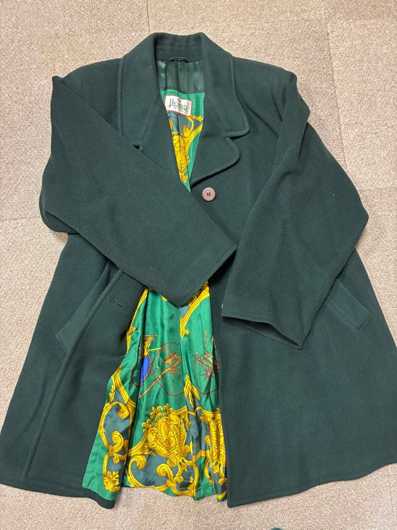 【今週末限定価格！】HERNO 　ウールコート　グリーン　ロング　美品 Aライン