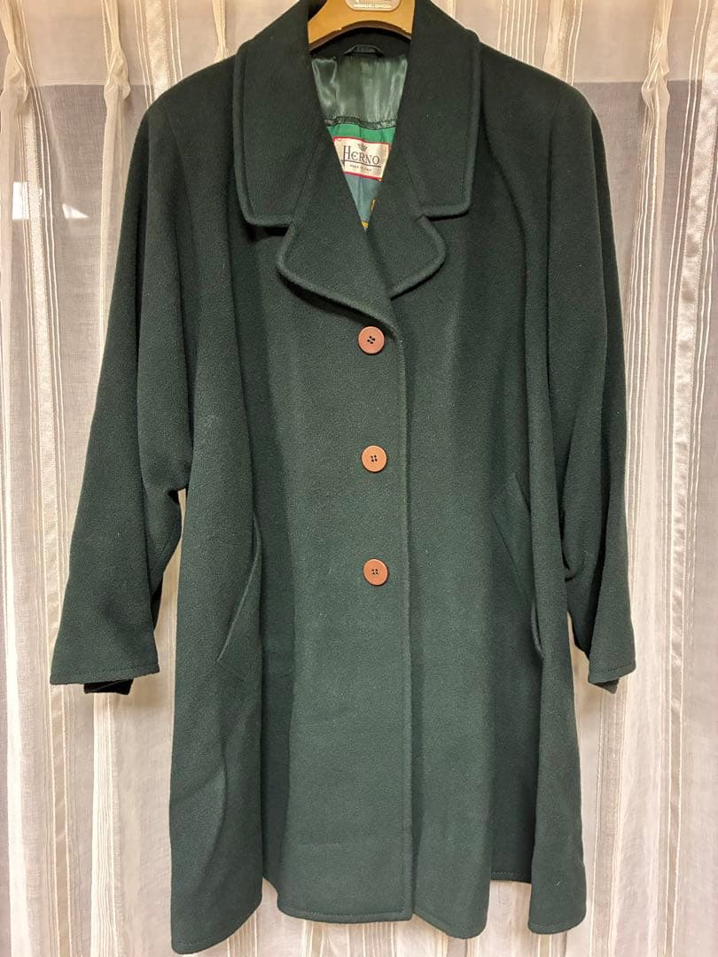 【今週末限定価格！】HERNO 　ウールコート　グリーン　ロング　美品 Aライン