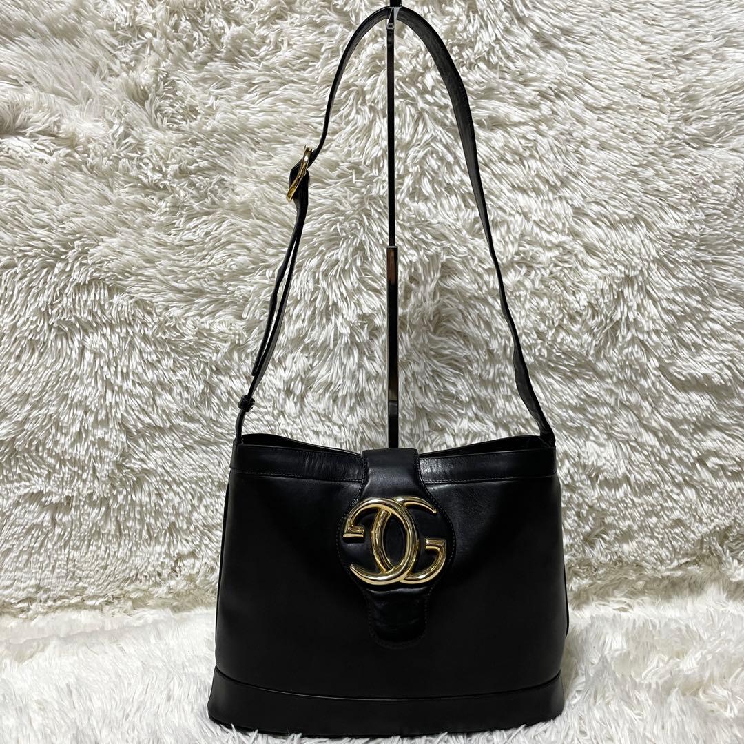 【良品】GUCCI グッチ　ワンショルダー　レザー　インターロッキング　ブラック
