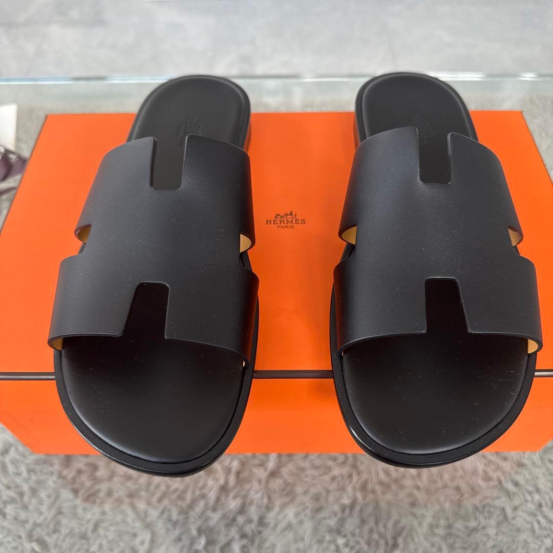 HERMÈS ブラック サンダル 43 28cm イズミール