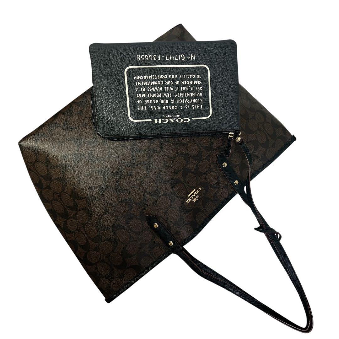 美品 COACH コーチ ブラウン トートバッグ ポーチ付き シグネチャー