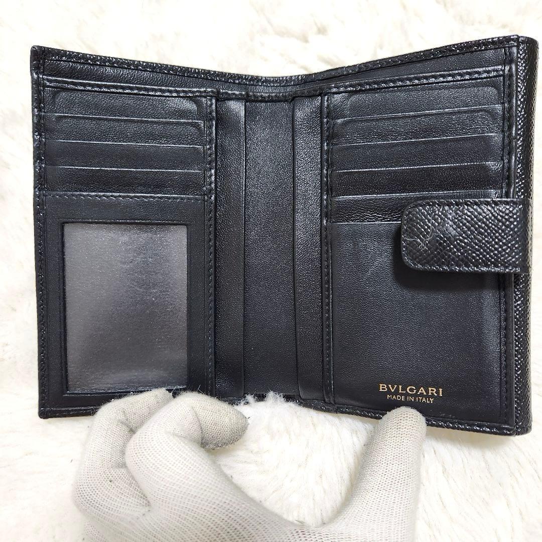 ✨極美品　付属品完備✨ブルガリ　二つ折り　ロゴクリップ　レザー　ブラック