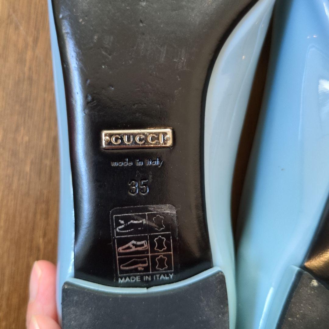 GUCCI リボン付きライトブルーフラットシューズ 35