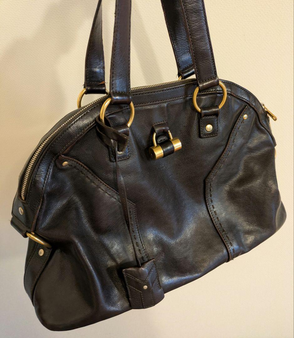 む*ぎ様 レザー ブラック ハンドバッグ ゴールド金具
