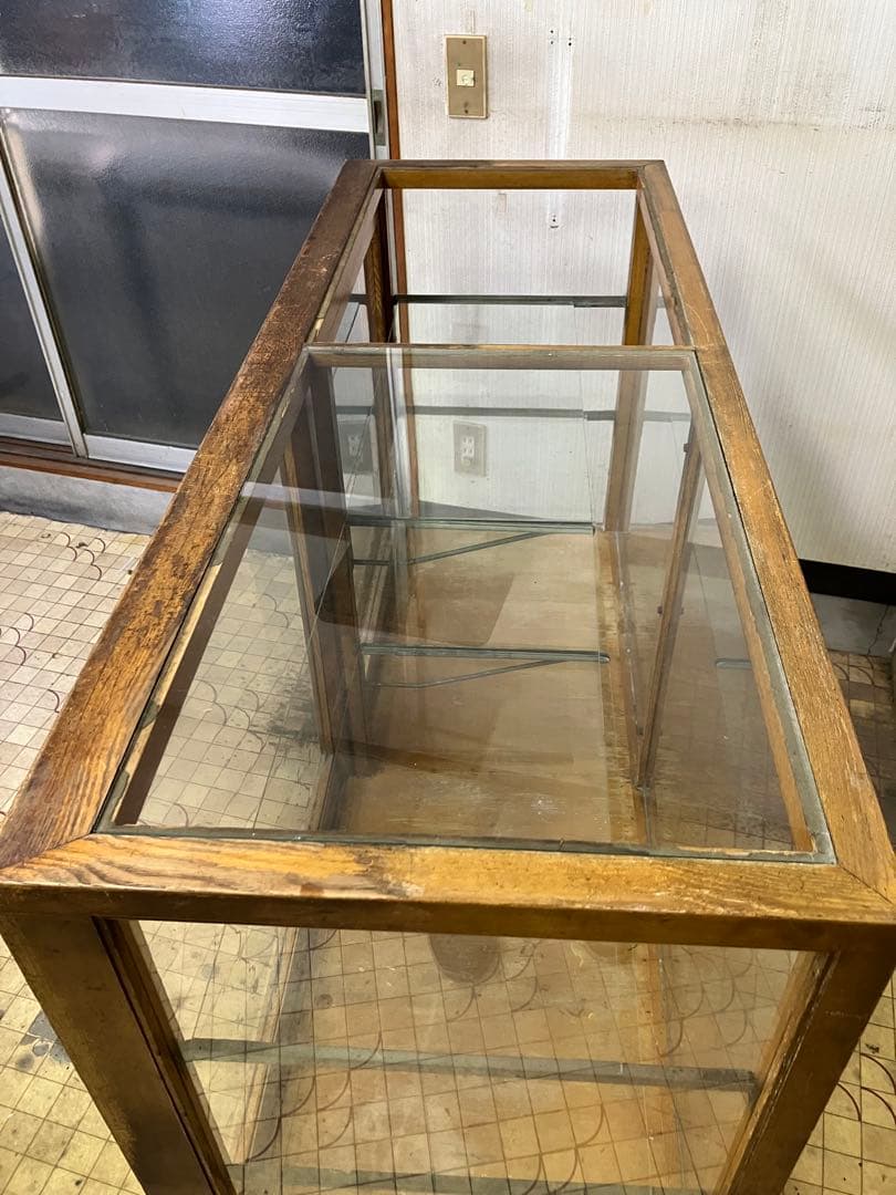 レトロ商品　木製ガラスケース　商品ケース2段棚付き