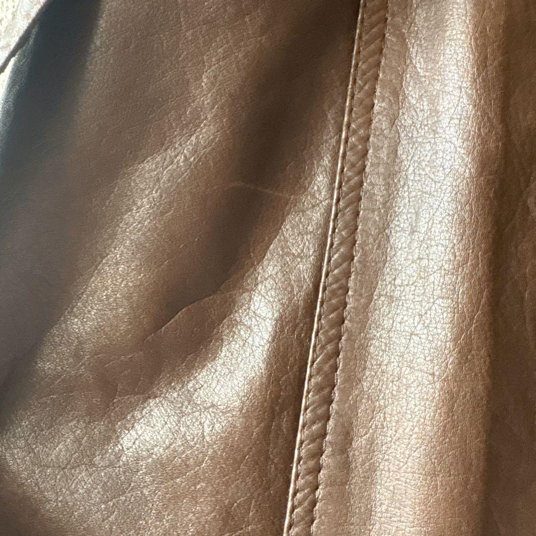 REGINA 本革レザー　ロングコート　ヴィンテージ　リアルファー　ブラウン　9