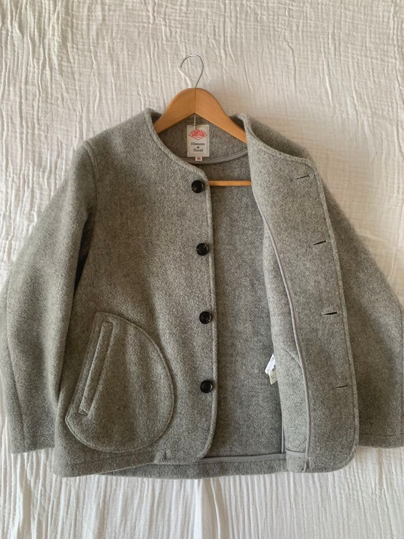 Danton ダントン　ウールモッサ　ノーカラージャケット　グレー　S 36
