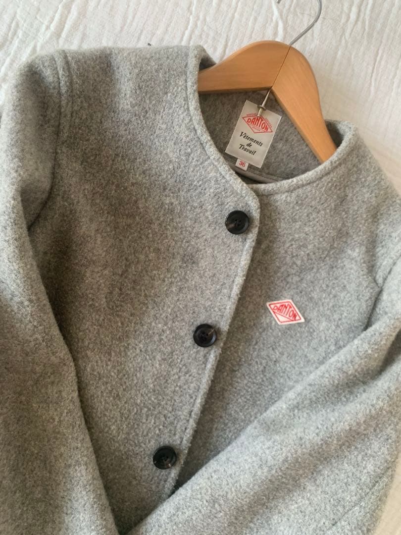 Danton ダントン　ウールモッサ　ノーカラージャケット　グレー　S 36
