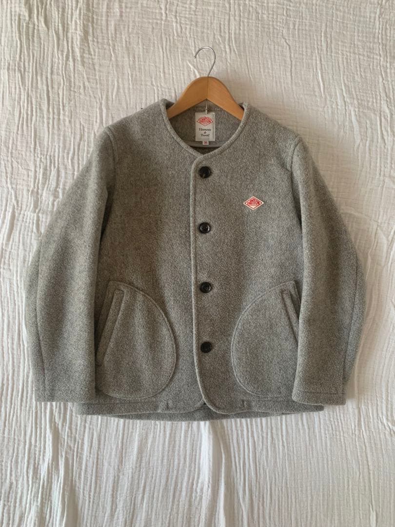 Danton ダントン　ウールモッサ　ノーカラージャケット　グレー　S 36