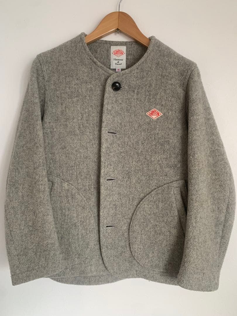 Danton ダントン　ウールモッサ　ノーカラージャケット　グレー　S 36