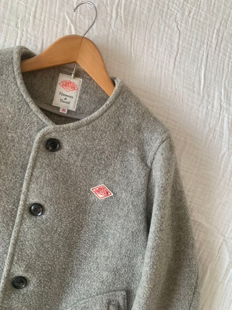Danton ダントン　ウールモッサ　ノーカラージャケット　グレー　S 36