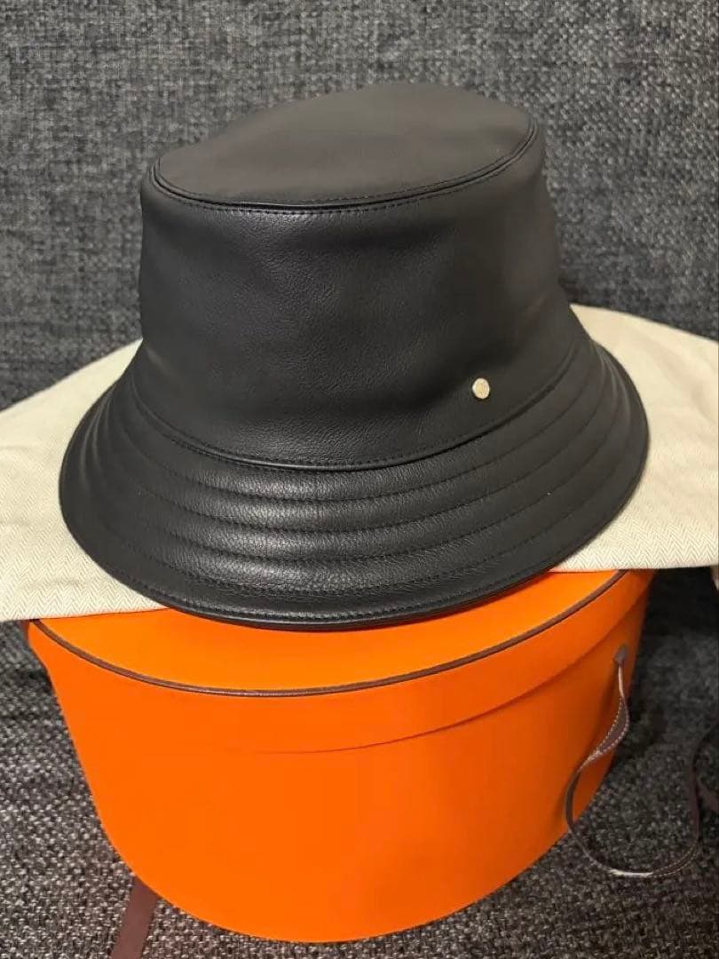 【新品】HERMES エルメス レザーハット57 フレッドキャップバケットハット