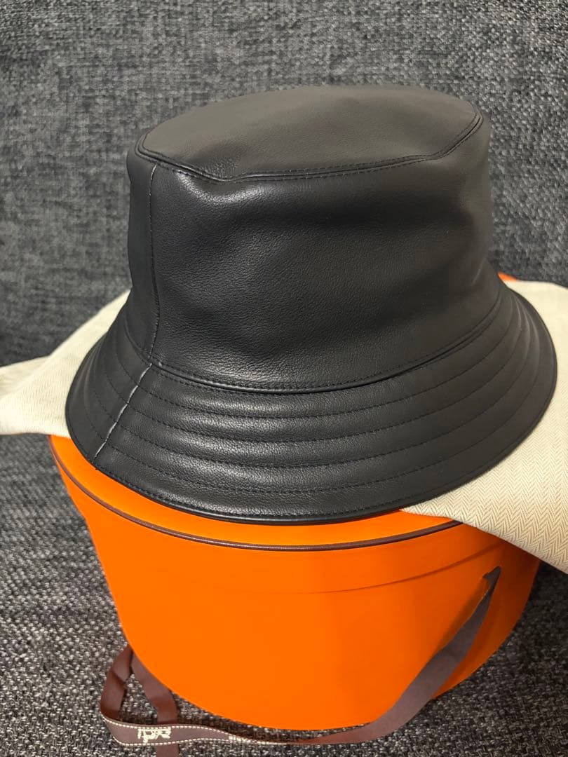 【新品】HERMES エルメス レザーハット57 フレッドキャップバケットハット