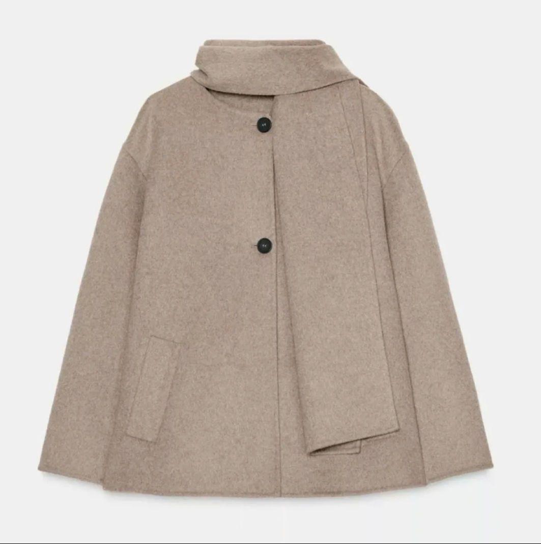 【新品】ZARAウールショートスカーフコート☆S☆ベージュ