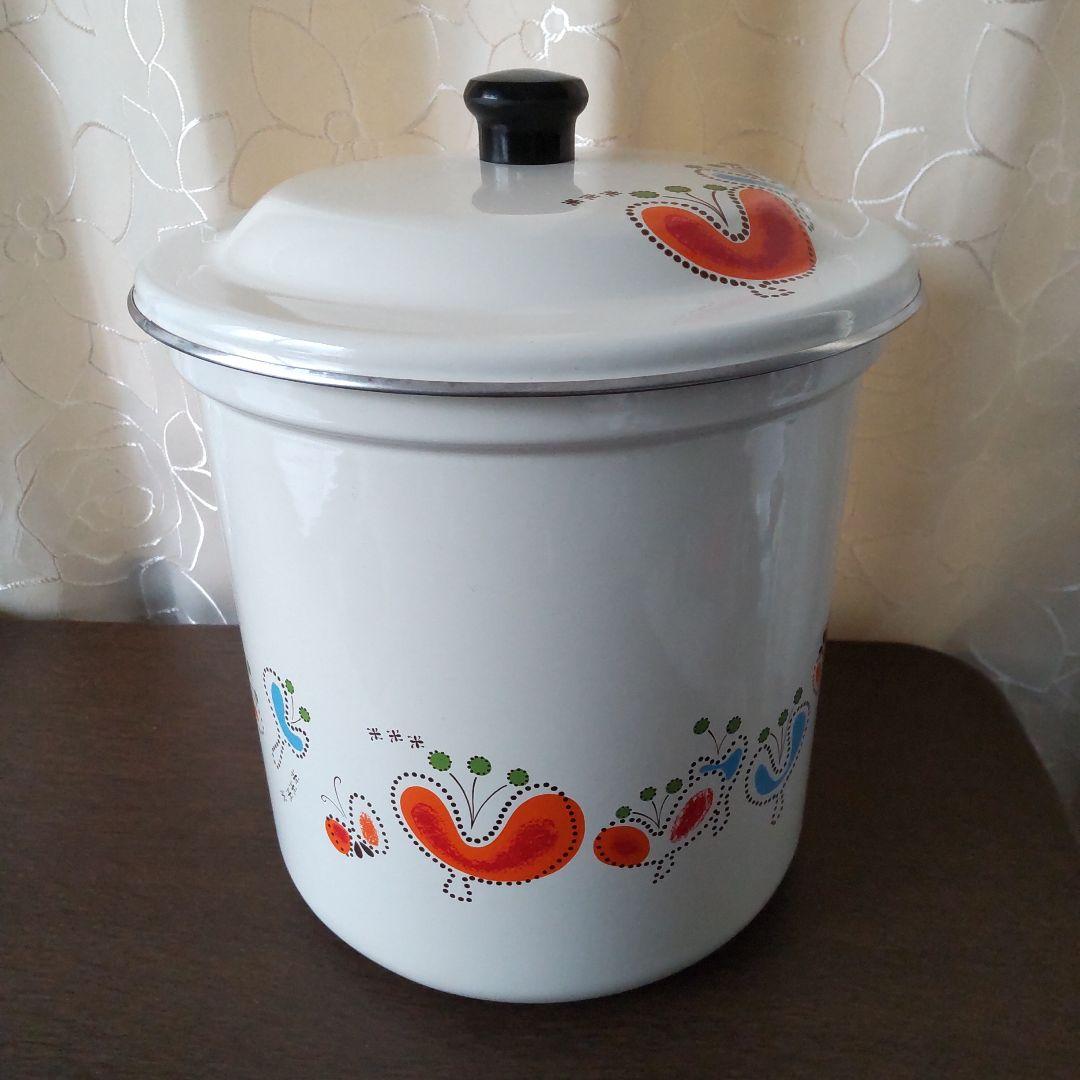 昭和レトロ FUJII 月兎印 大型寸胴 琺瑯 ストッカー 2点セット