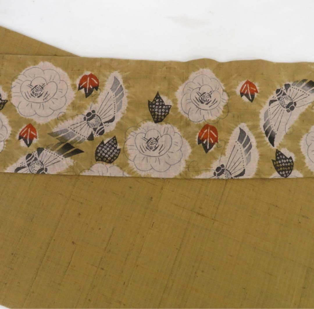 山*子様 型絵染 型絵染め 型染め 名古屋帯 なごや帯 作家 蝶 芍薬 絞り 工
