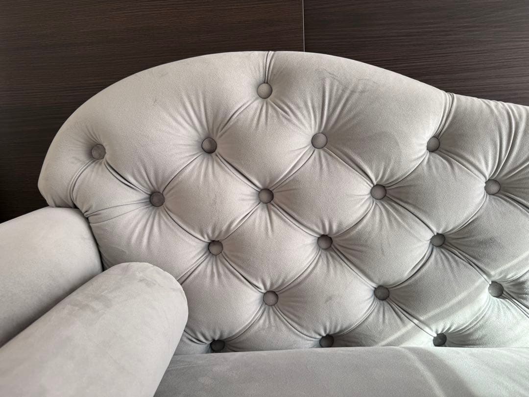 【used】グレー ボタン留めデザイン カウチソファ シャビーシック2way