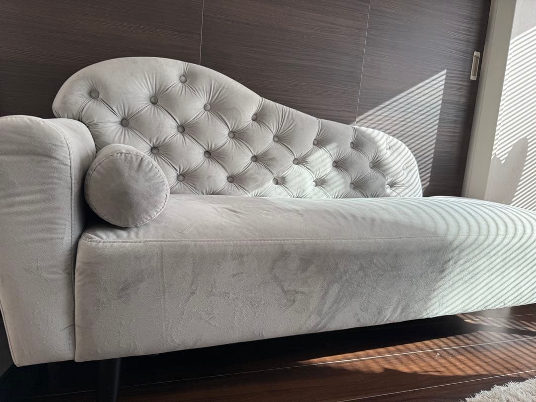 【used】グレー ボタン留めデザイン カウチソファ シャビーシック2way