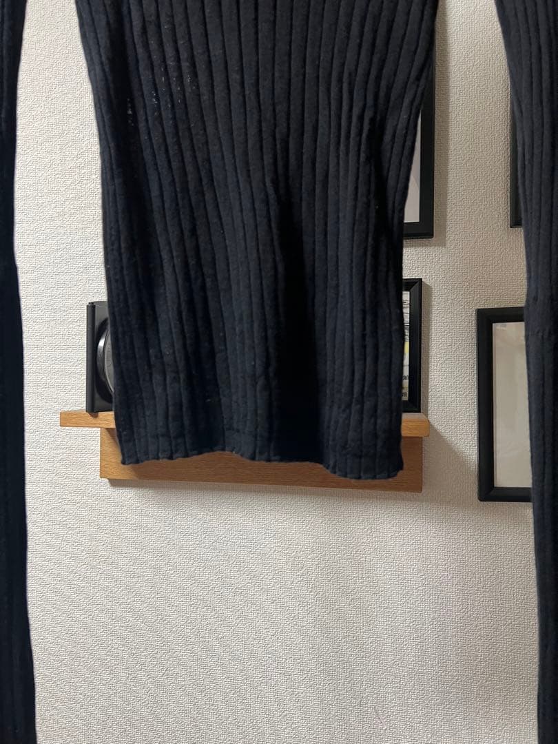 OUAT / ブラック リブ編み 長袖ニットポロシャツ