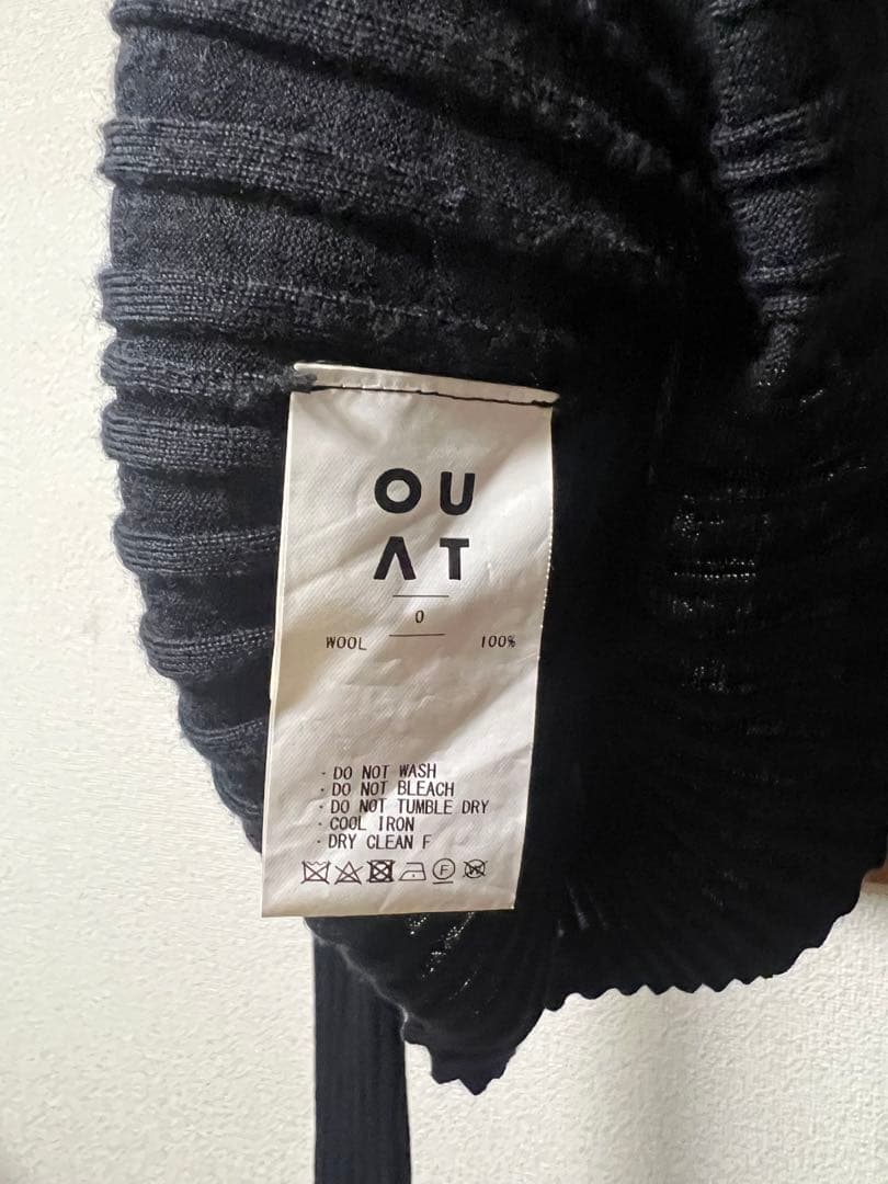 OUAT / ブラック リブ編み 長袖ニットポロシャツ