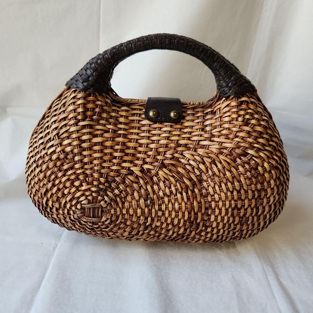 未使用　アテンペ　かごバッグ　ラタン　レザー