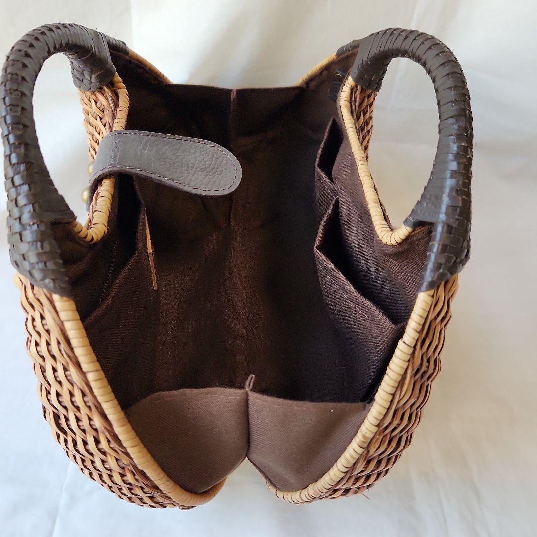 未使用　アテンペ　かごバッグ　ラタン　レザー