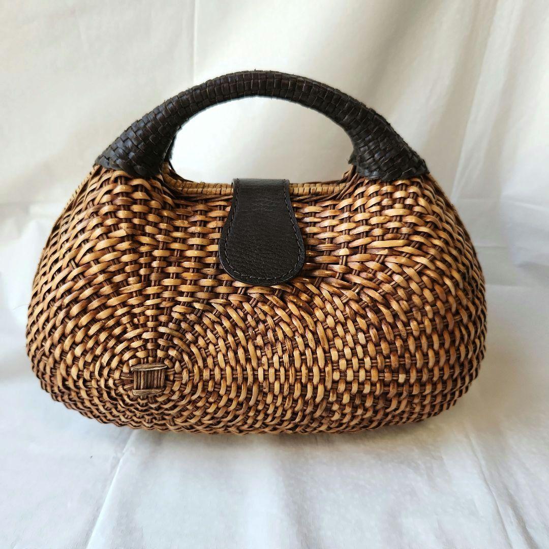 未使用　アテンペ　かごバッグ　ラタン　レザー