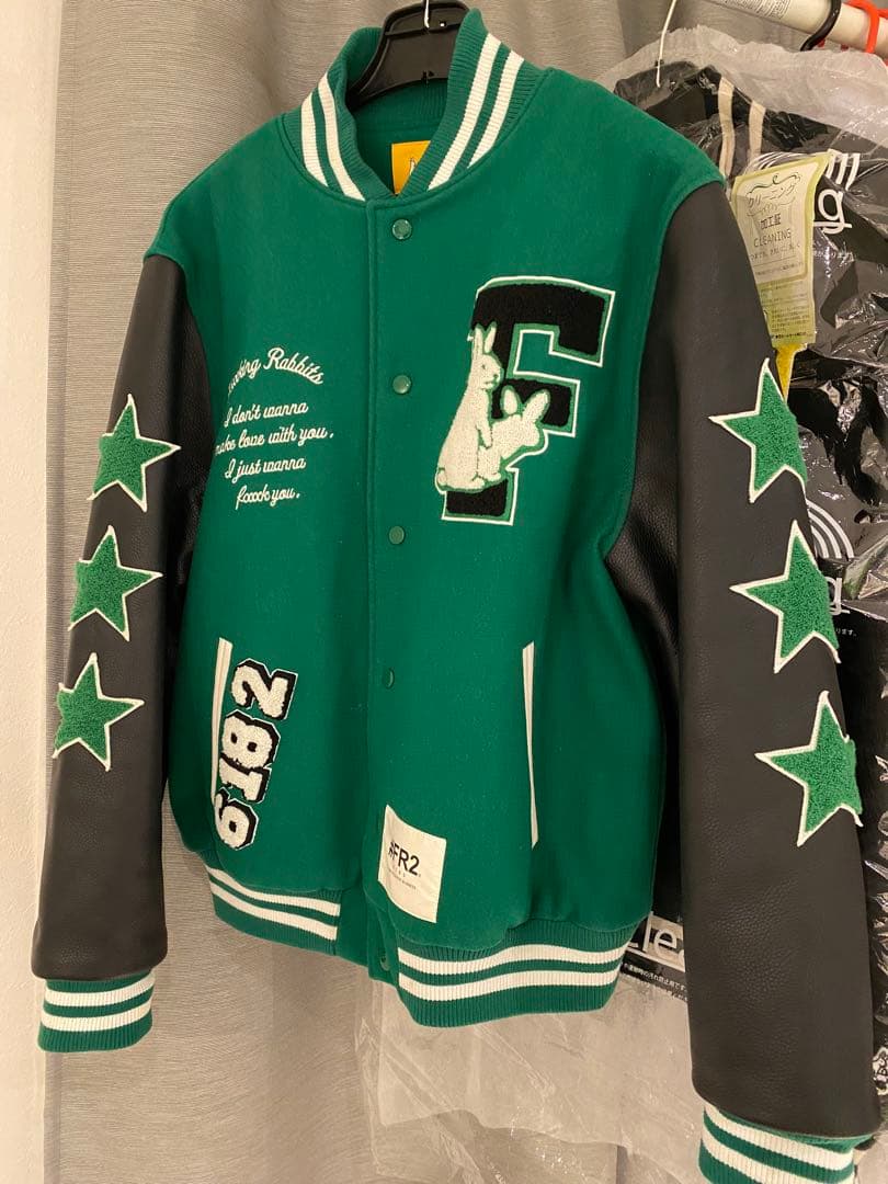 FR2 パイルロゴ スタジャン L 袖レザー 本革 緑