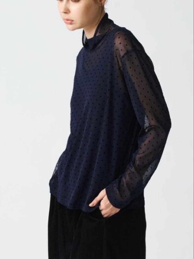 【mizuiro ind】メッシュドットハイネックプルオーバー　ブラック　F