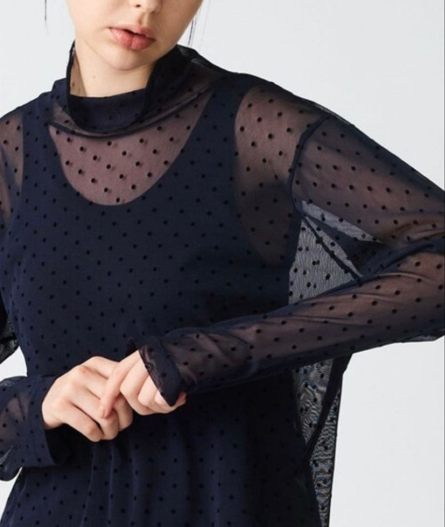 【mizuiro ind】メッシュドットハイネックプルオーバー　ブラック　F