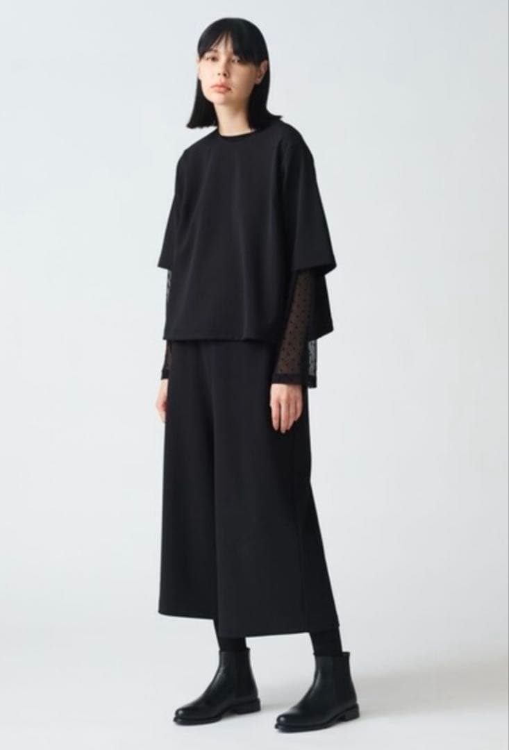 【mizuiro ind】メッシュドットハイネックプルオーバー　ブラック　F