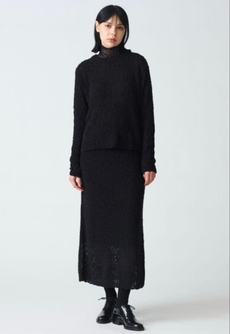 【mizuiro ind】メッシュドットハイネックプルオーバー　ブラック　F