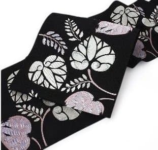 未使用 正絹 西陣 九寸名古屋帯 黒 葵文 ガード加工済み