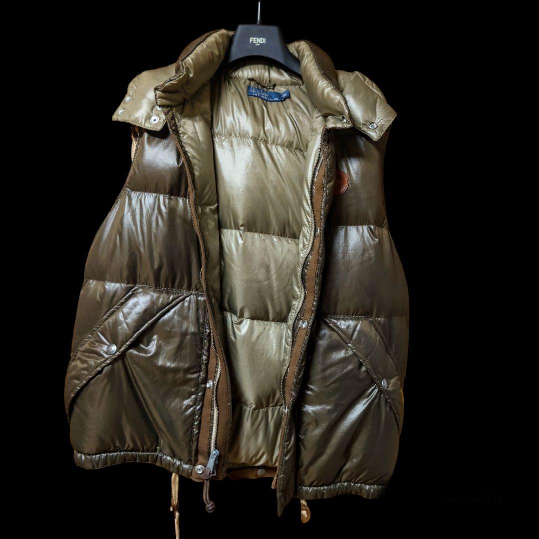 希少 vintage加工 ポロラルフローレン ダウンベスト フード取り外し可能