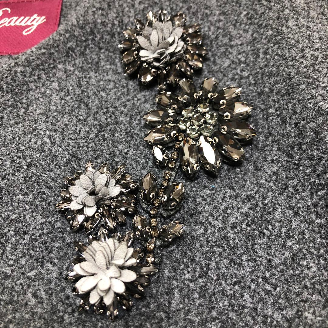 極美品❣️ビジューとポケットパールがポイント❣️ウールライクロングコート