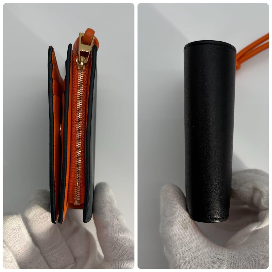 ロエベ　ノット コンパクトウォレット　レザー　ブラック　黒　オレンジ　スペイン製