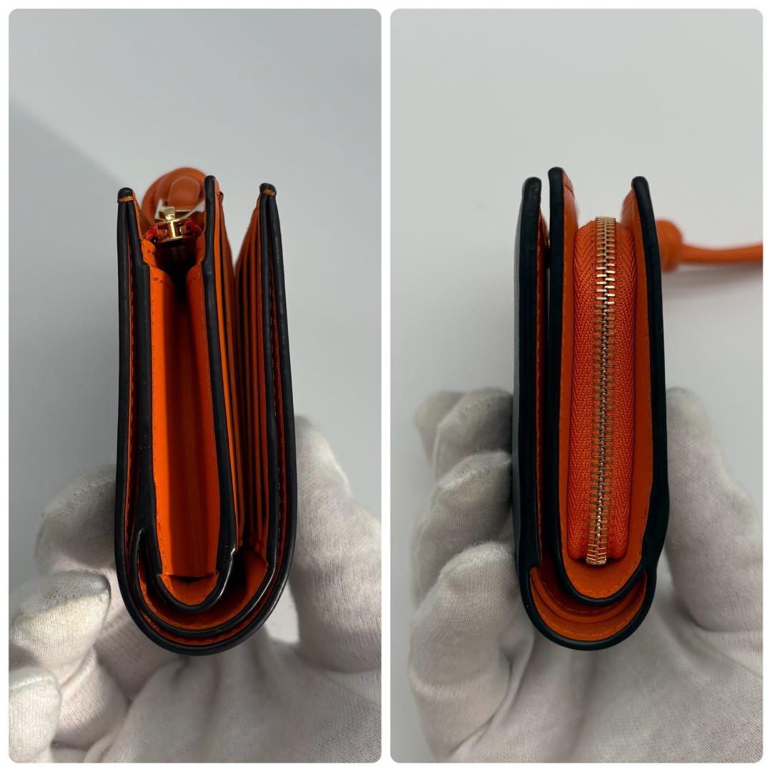 ロエベ　ノット コンパクトウォレット　レザー　ブラック　黒　オレンジ　スペイン製