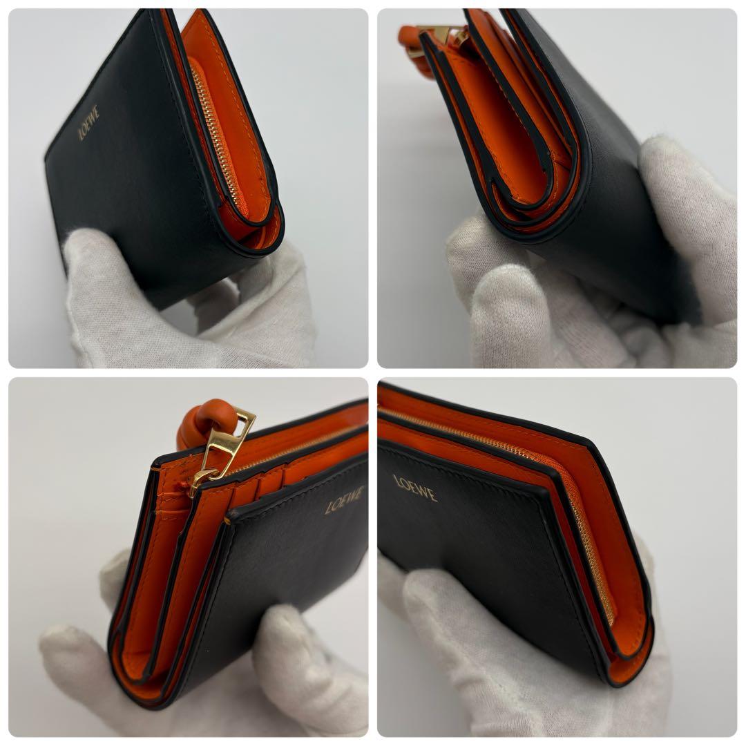ロエベ　ノット コンパクトウォレット　レザー　ブラック　黒　オレンジ　スペイン製