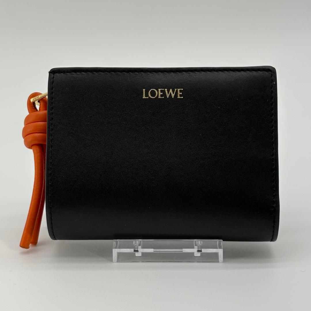 ロエベ　ノット コンパクトウォレット　レザー　ブラック　黒　オレンジ　スペイン製