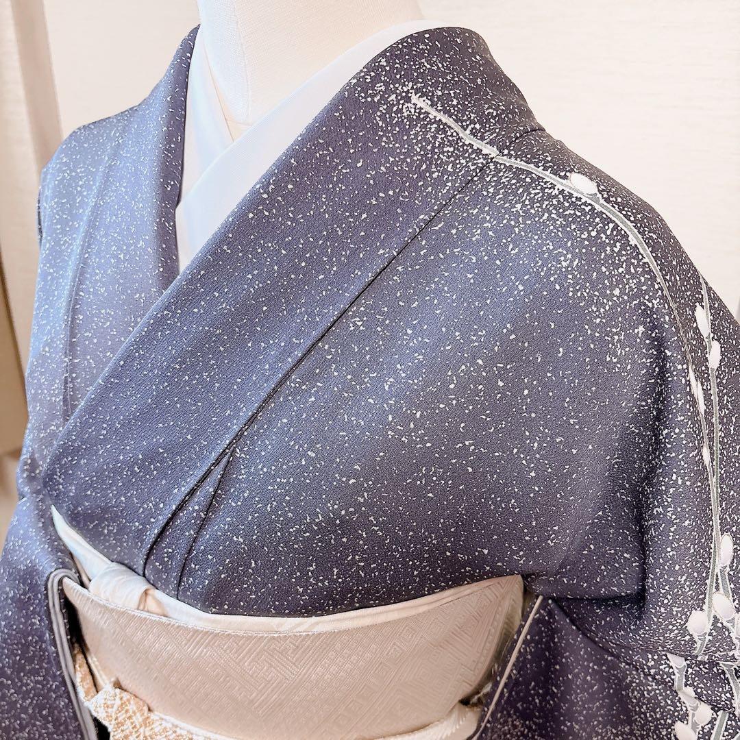 新品　正絹　訪問着　フルセット　加賀友禅　裄65 卒業式　M 青　紺　猫柳