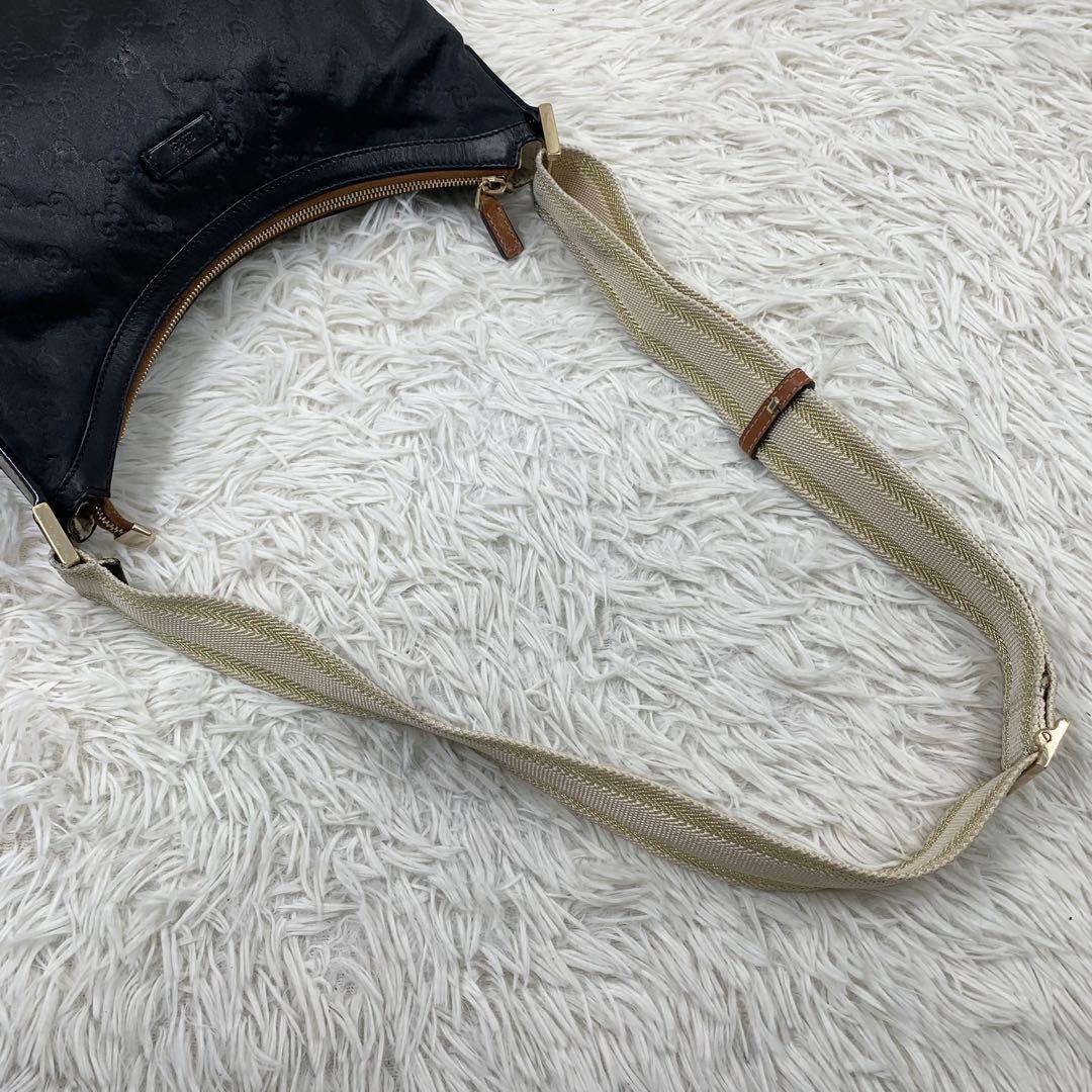 グッチ ワンショルダーバッグ ホーボー GG柄 ナイロン ブラック