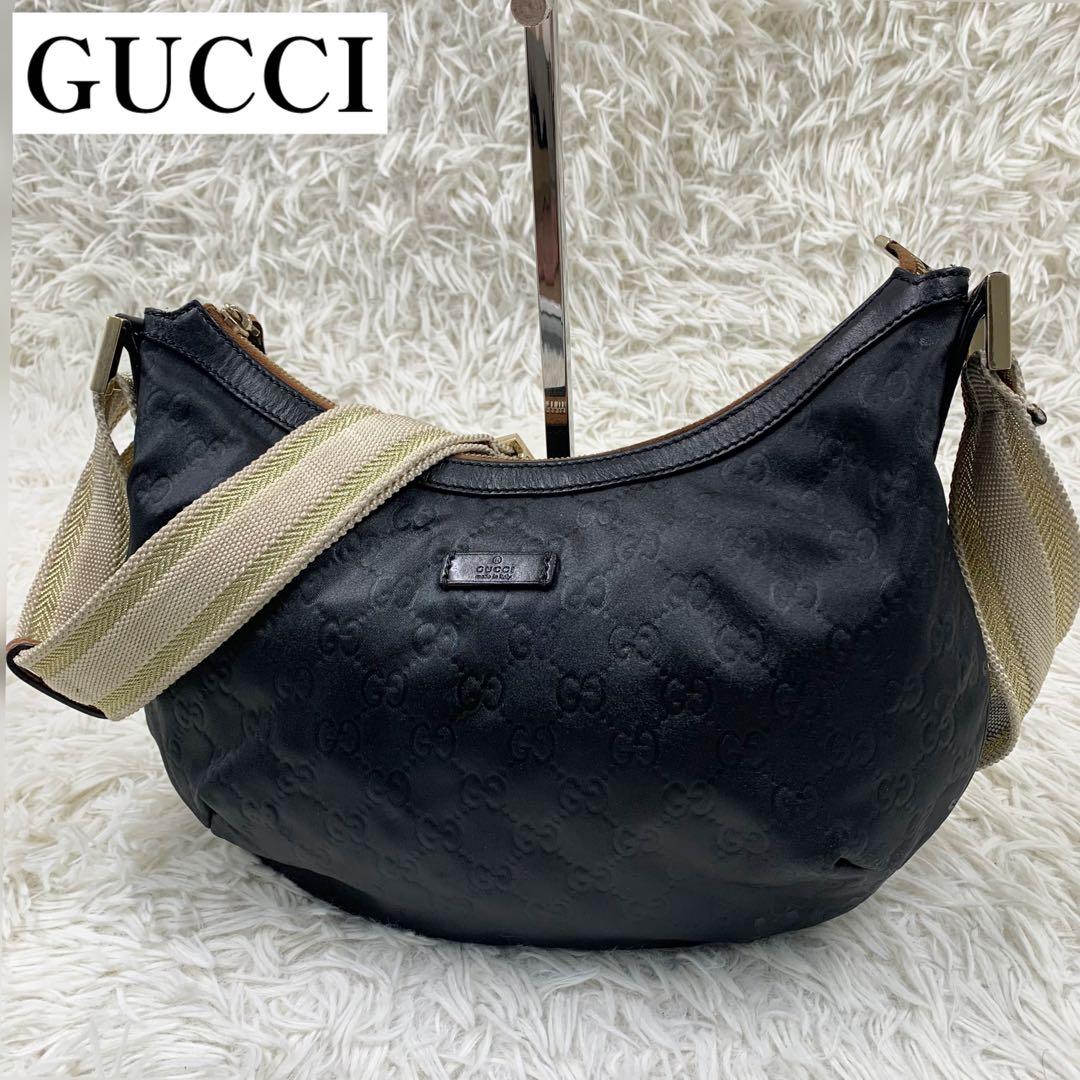 グッチ ワンショルダーバッグ ホーボー GG柄 ナイロン ブラック