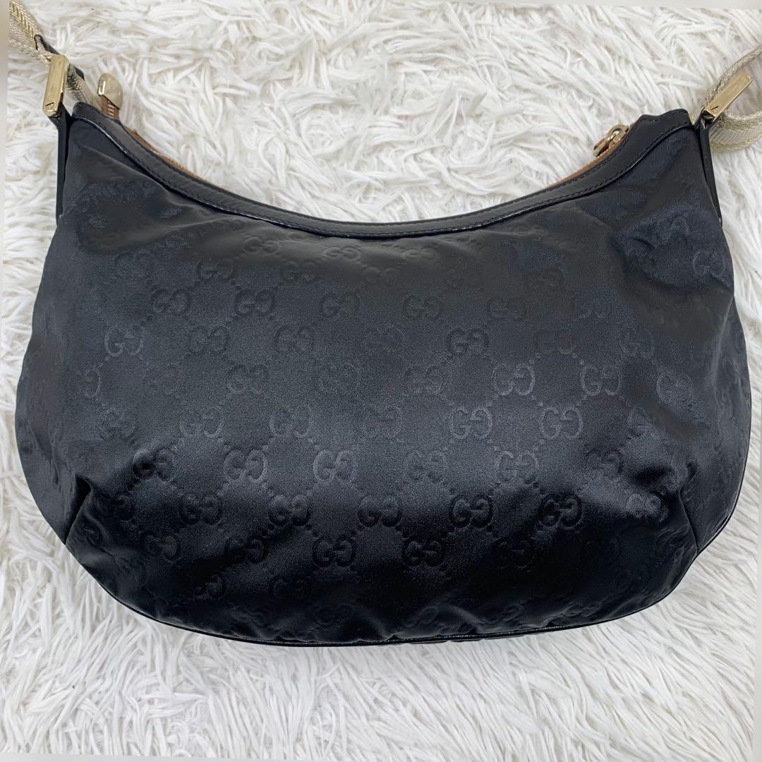 グッチ ワンショルダーバッグ ホーボー GG柄 ナイロン ブラック