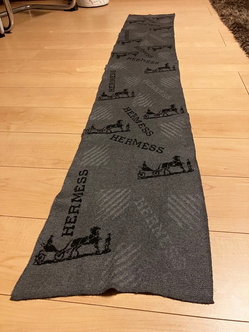 HERMES グレー ストール 馬車デザイン