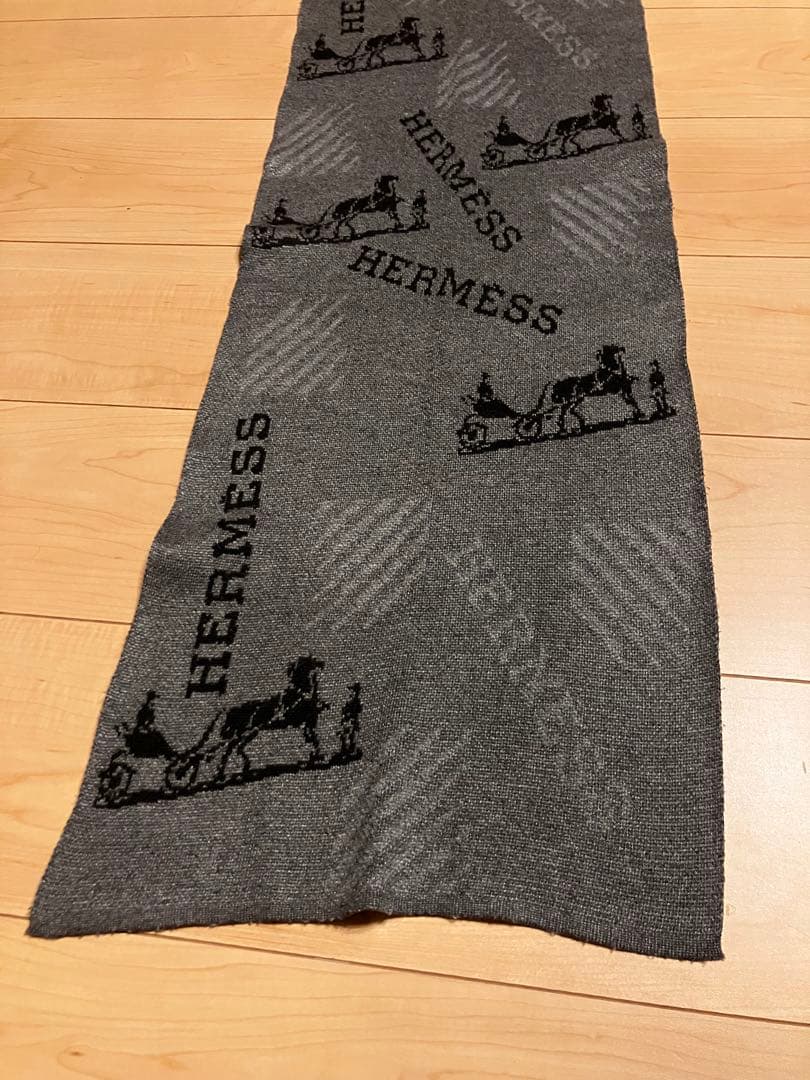 HERMES グレー ストール 馬車デザイン